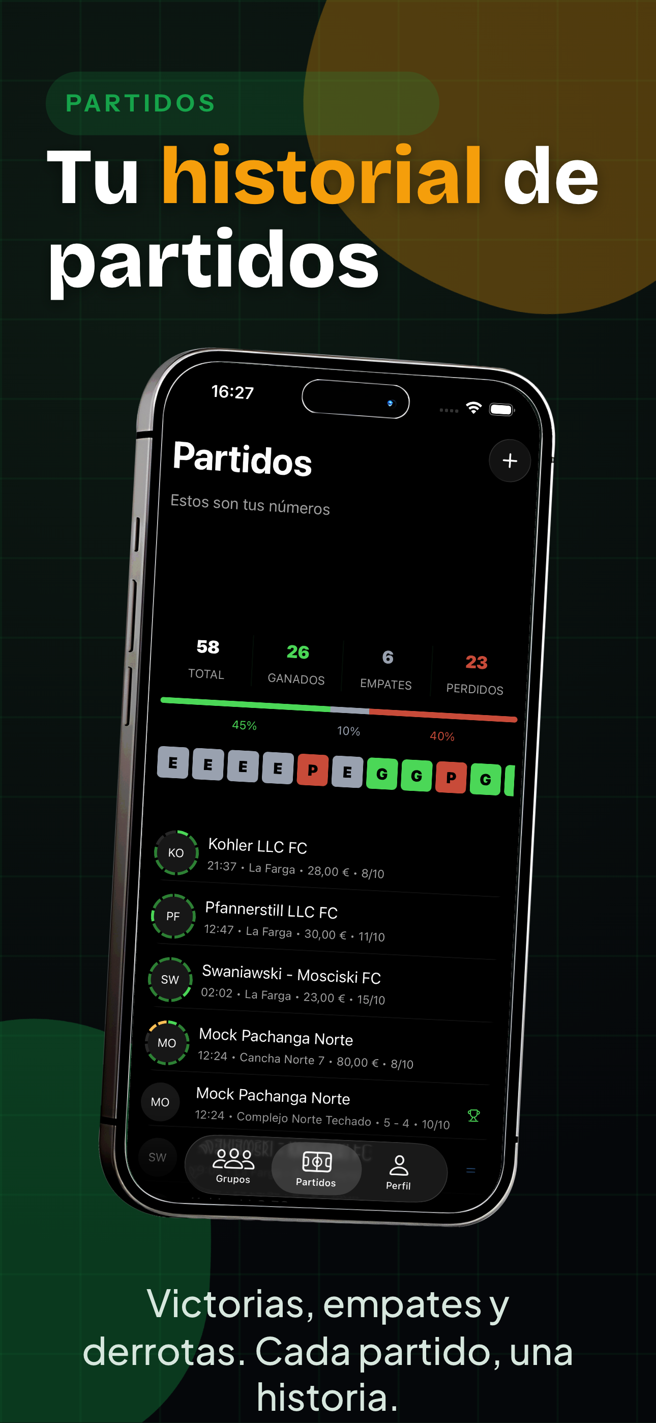 Historial de partidos: victorias, empates y derrotas