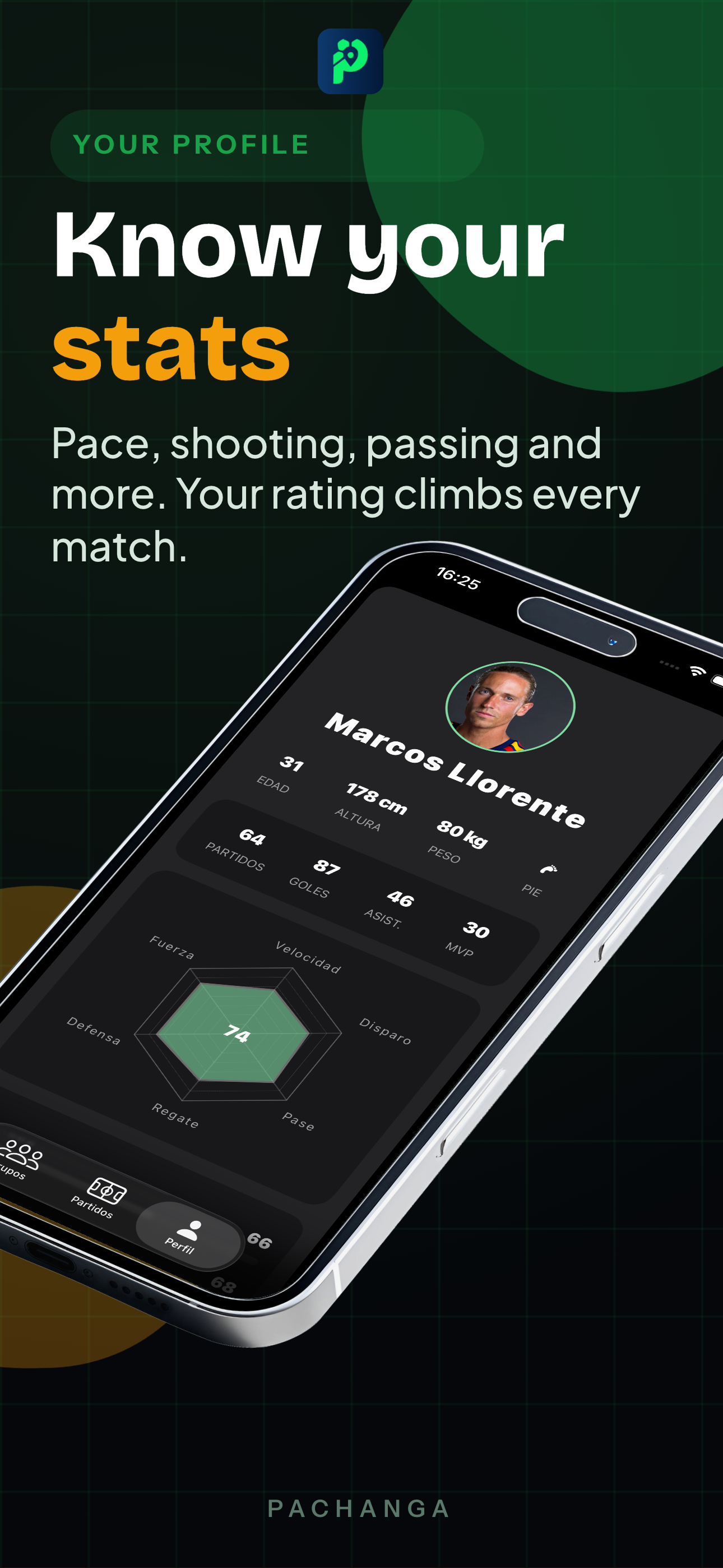 Player profile with attribute stats