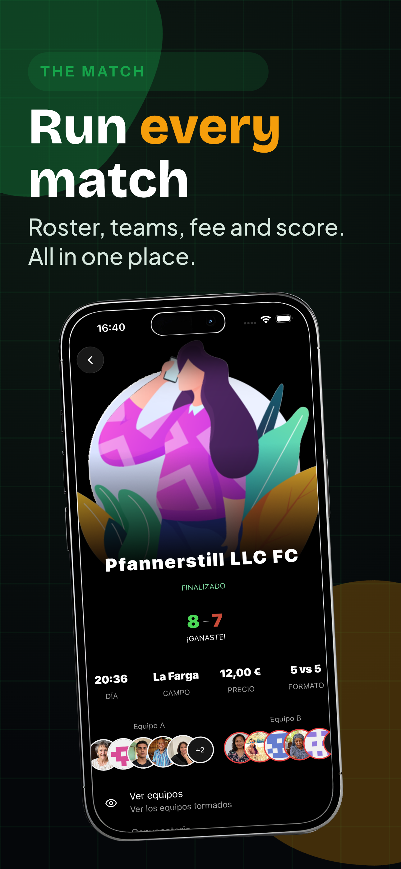 Match detail with roster and score